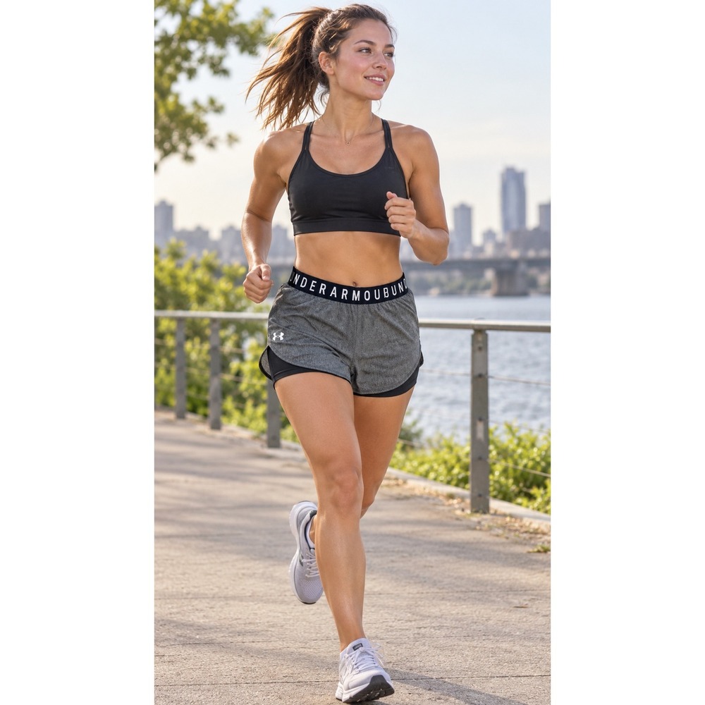 Under Armour HeatGear Womens Gray Heathered Running Shorts Size Medium M